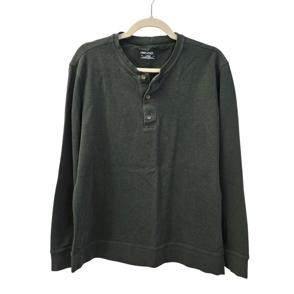 UNTUCKit Cotton & Viscose Blend Olive Green Henley Sweatshirt Size Large - Picture 1 of 4